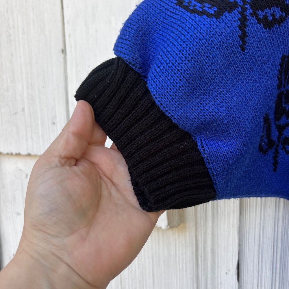 Womens Vintage Blue Black Rose Knit Sweater Dolman Sleeve M - Picture 5 of 6